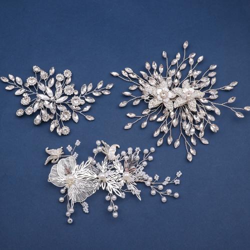 Nuptiale Fleurs cheveux, alliage de zinc, avec fil en laiton & cristal & perle de plastique, fait à la main, bijoux de mode & pour femme, plus de couleurs à choisir, Vendu par PC
