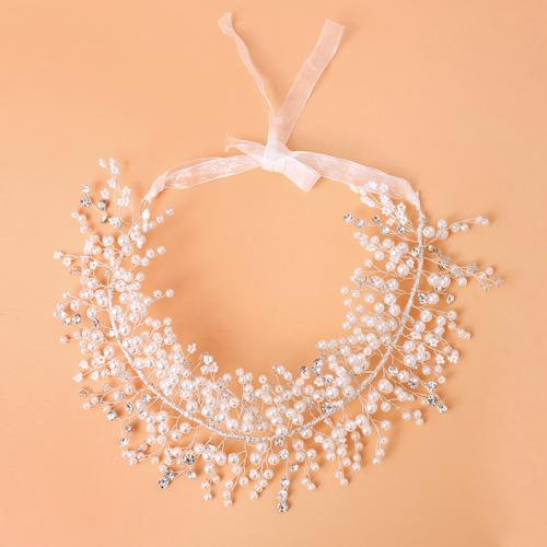 Ruban bijoux, alliage de zinc, avec fil en laiton & cristal & perle de plastique, fait à la main, bijoux de mode & pour femme, argent Vendu par PC