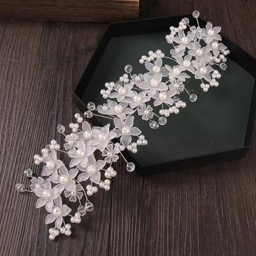 Nuptiale Fleurs cheveux, perle de plastique, avec strass acrylique & fil en laiton & cristal, fait à la main, bijoux de mode & pour femme, Vendu par PC