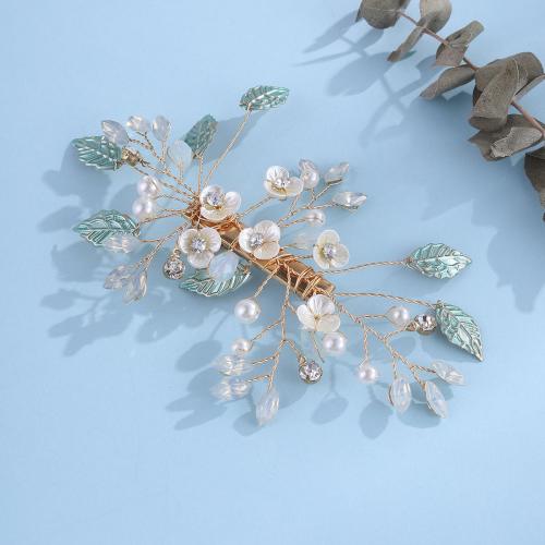 Pinces bec, alliage de zinc, avec fil en laiton & cristal & perle de plastique & Acrylique, Placage, bijoux de mode & fait à la main & pour femme, doré, Vendu par PC