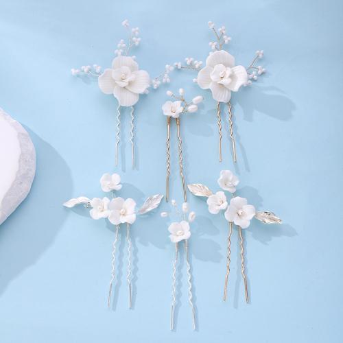 Bâton de cheveux, alliage de zinc, avec fil en laiton & argile de polymère & perle de plastique, fait à la main, trois pièces & bijoux de mode & pour femme, plus de couleurs à choisir, Vendu par fixé