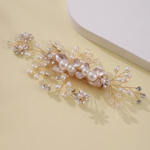Pinces bec, alliage de zinc, avec fil en laiton & cristal & perle de plastique, fait à la main, bijoux de mode & pour femme, doré, Vendu par PC