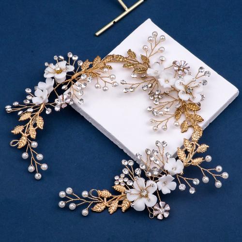 Nuptiale Couronne cheveux, alliage de zinc, avec fil en laiton & argile de polymère & cristal & perle de plastique, fait à la main, bijoux de mode & pour femme, doré, Vendu par PC