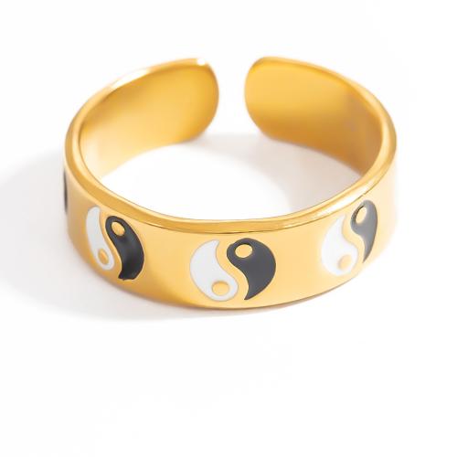 Émail Bague en Acier inoxydable , Acier inoxydable 304, avec émail, Placage de couleur d'or, bijoux de mode & modèles différents pour le choix, doré, Vendu par PC