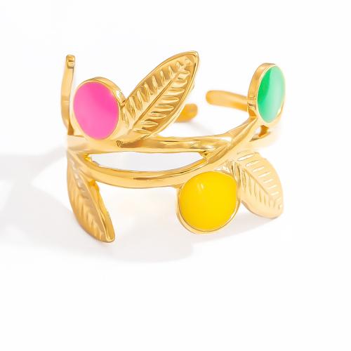 Émail Bague en Acier inoxydable , Acier inoxydable 304, avec émail, Placage de couleur d'or, bijoux de mode & modèles différents pour le choix, doré, Vendu par PC