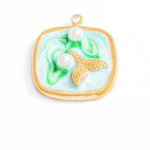 Enamel Stainless Steel Pendant, 304 Stainless Steel, with Plastic Pearl, gold color plated, fashion jewelry 