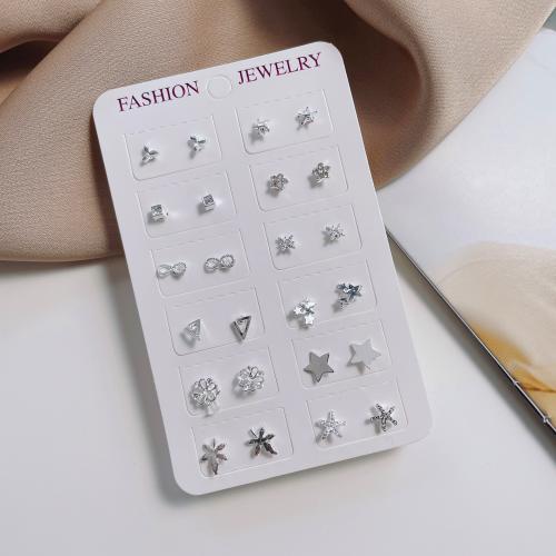 alliage de zinc Stud Set, Placage, 12 pièces & styles différents pour le choix & pour femme, earring length 5-10mm, Vendu par fixé