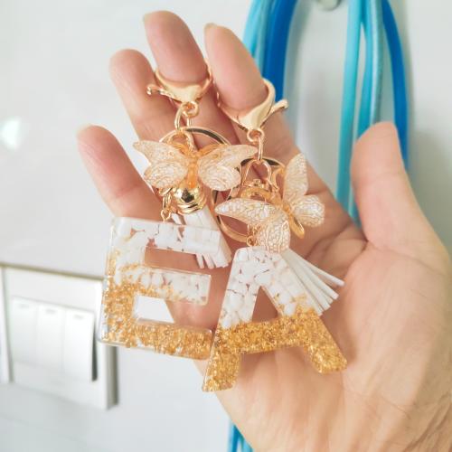 Resin Key Chain, Zinc Alloy, with Resin, Alphabet Letter, gold color plated, Unisex gold 