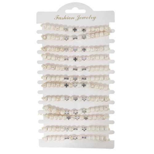 Bracelets en pierres précieuses, Magnésite, avec Cordon de noeud & alliage de zinc, croix, fait à la main, 12 pièces & Réglable & bijoux de mode & unisexe, blanc Environ 15-28 cm, Vendu par fixé