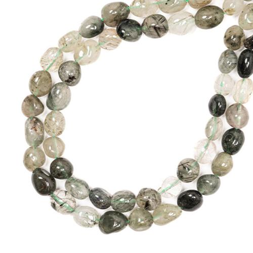 Perles Quartz rutile, pepite, DIY, vert Environ 38 cm, Vendu par brin