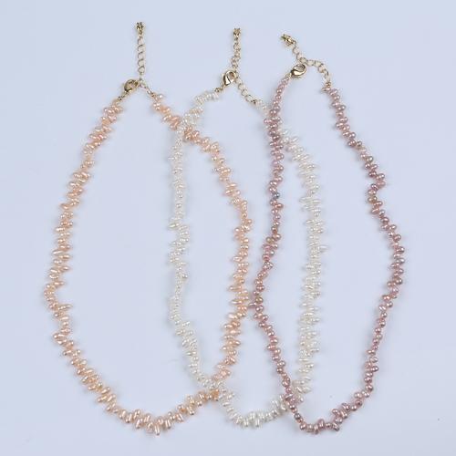 Collar de Perlas Natural de Freshwater, Perlas cultivadas de agua dulce, con aleación de zinc, Arroz, para mujer, más colores para la opción, about：3-3.5mm, longitud:45 cm, Vendido por UD[