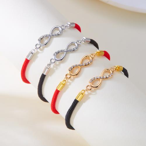Fashion Zinc Alloy Bracelets, with Nylon Cord & Brass, with 5CM extender chain, Infinity, plated, for woman & with rhinestone cm 