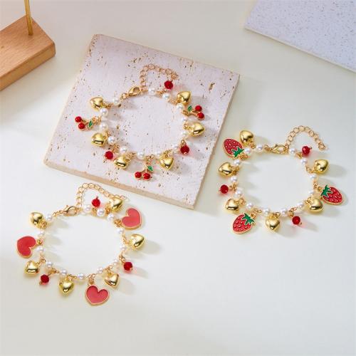 Fashion Zinc Alloy Bracelets, with Plastic Pearl, with 5CM extender chain, gold color plated & for woman & enamel .5 cm 