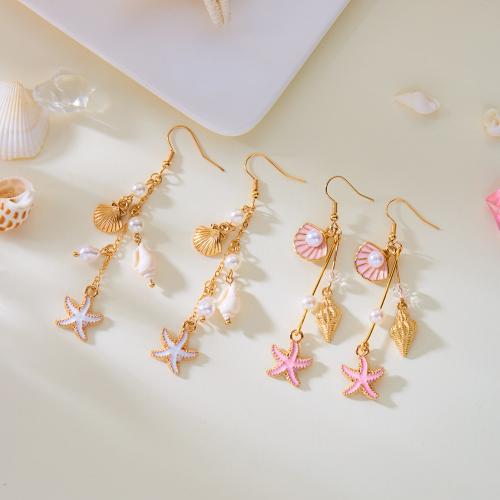 Zinc Alloy Drop Earring, with Plastic Pearl, gold color plated, for woman & enamel 