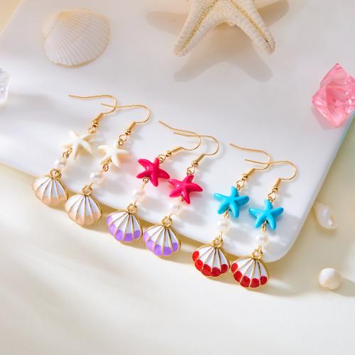 Zinc Alloy Drop Earring, with Plastic Pearl, Shell, gold color plated, for woman & enamel 