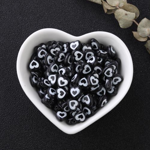Two Tone Acrylic Beads, Heart, DIY, black 