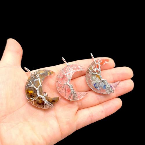 Pendentif bijoux de pierre gemme, Pierre naturelle, avec résine, lune, DIY & différents matériaux pour le choix, plus de couleurs à choisir Vendu par PC