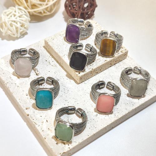 Gemstone Zinc Alloy Finger Ring, with Natural Stone, fashion jewelry 