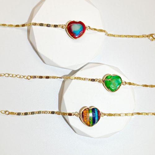 Impression Jasper Bracelet, Zinc Alloy, with Impression Jasper, gold color plated, fashion jewelry 