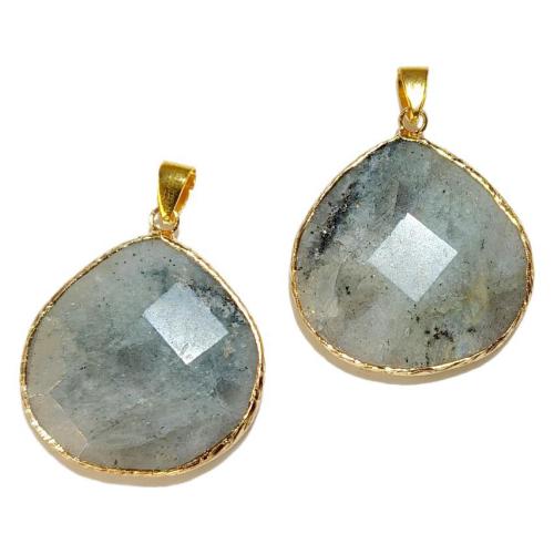Pendentifs en labradorite, avec alliage de zinc, Placage de couleur d'or, DIY, couleurs mélangées, Vendu par PC