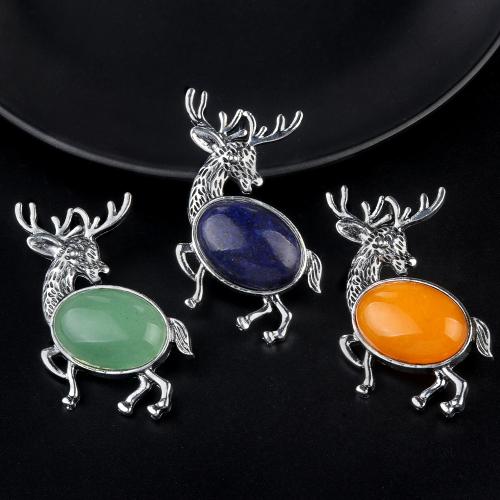 Broche de pierre  pierres précieuses, alliage de zinc, avec Pierre naturelle, gazelle, Placage de couleur argentée, bijoux de mode & différents matériaux pour le choix, plus de couleurs à choisir, Vendu par PC