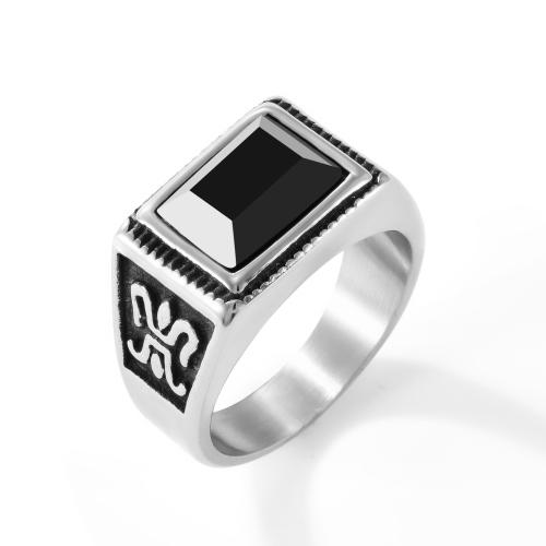 Bague en acier inoxydable, Acier inoxydable 304, avec cristal, poli, bijoux de mode & normes différentes pour le choix & pour homme, couleur originale, Vendu par PC