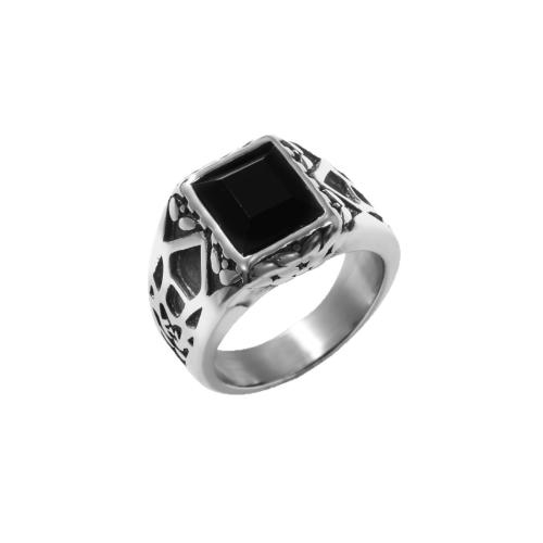 Bague en acier inoxydable, Acier inoxydable 304, avec cristal, Finition antique, bijoux de mode & normes différentes pour le choix & pour homme, couleur originale, Vendu par PC