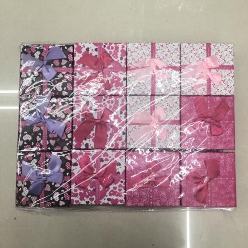 Boîte Cadeau de bijoux, papier, cadre, Impression, avec une décoration de noeud à boucles, couleurs mélangées Vendu par sac
