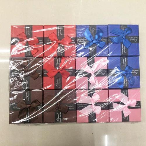 Boîte Cadeau de bijoux, papier, cadre, Anti-poussière & avec une décoration de noeud à boucles, couleurs mélangées Vendu par sac
