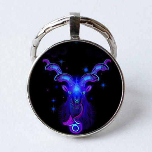 bijoux de porte-clés en Alliage de zinc, 12 Signes du Zodiaque, Placage, unisexe & modèles différents pour le choix, 25mm, Vendu par PC