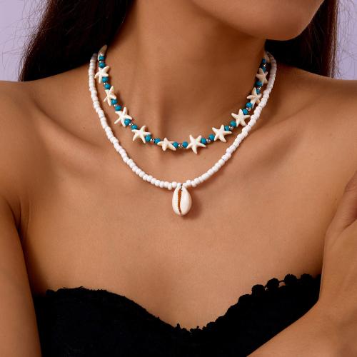 Colliers de pierres précieuses, alliage de zinc, avec Seedbead & coquille, Placage de couleur d'or, styles différents pour le choix & pour femme, plus de couleurs à choisir, Vendu par PC