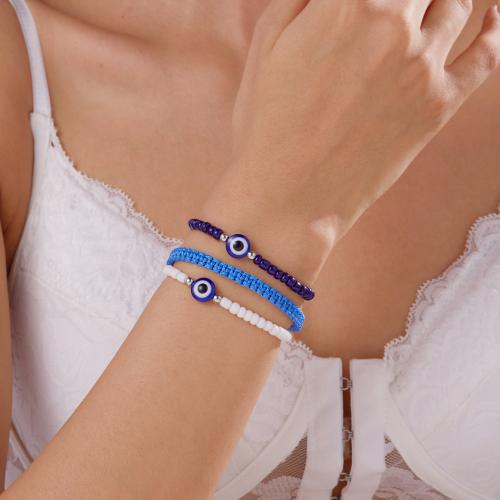 Fashion Zinc Alloy Bracelets, with Knot Cord & Resin, plated, Adjustable & evil eye pattern & for woman 