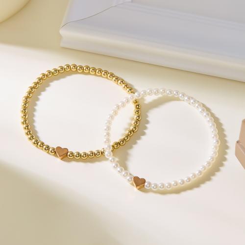 Messing-Armbänder, Messing, mit Verkupferter Kunststoff & Kunststoff Perlen, goldfarben plattiert, verschiedene Stile für Wahl & für Frau, keine, verkauft von PC