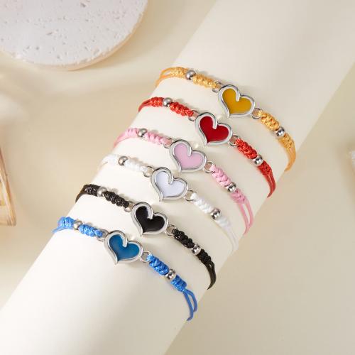 Emaille Zink Legierung Armbänder, Zinklegierung, mit Knotenschnur, Herz, silberfarben plattiert, Aufhellung & für Frau, keine, verkauft von PC
