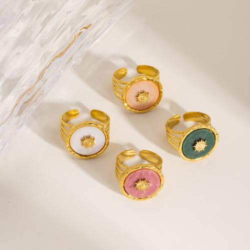 Émail Bague en Acier inoxydable , Acier inoxydable 304, avec Pierre naturelle, Rond, Placage de couleur d'or, différents matériaux pour le choix & pour femme, plus de couleurs à choisir, Vendu par PC