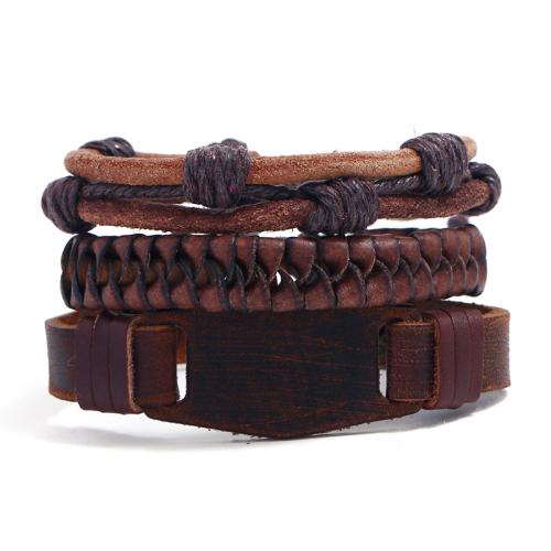 Cowhide Bracelets, with Linen & PU Leather, handmade, three pieces & fashion jewelry & for man about 6cm. [