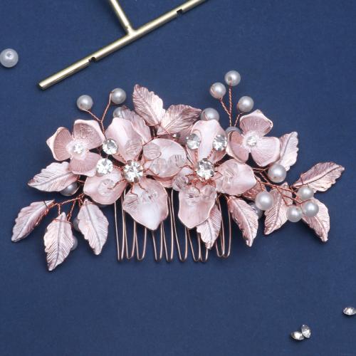 Bridal Decorative Hair Comb, Zinc Alloy, with brass wire & Plastic Pearl, handmade, fashion jewelry & for woman & with rhinestone 