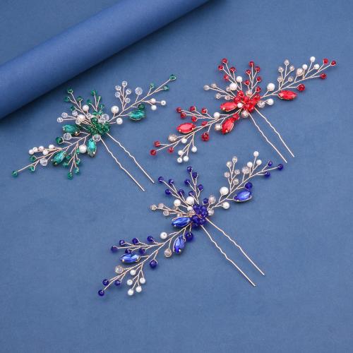 Bâton de cheveux, alliage de zinc, avec fil en laiton & cristal & perle de plastique, fait à la main, bijoux de mode & pour femme, plus de couleurs à choisir, Vendu par PC