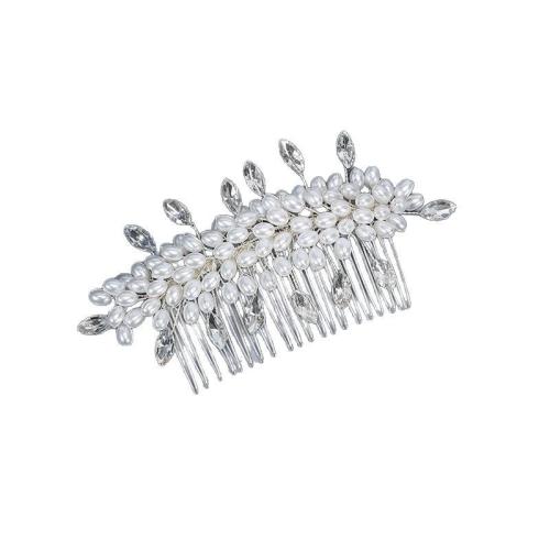 Bridal Decorative Hair Comb, Zinc Alloy, with brass wire & Crystal & Plastic Pearl, handmade, fashion jewelry & for woman, silver color 