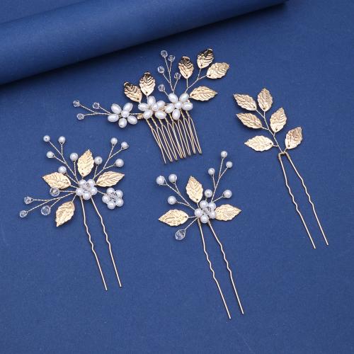 Bâton de cheveux, alliage de zinc, avec fil en laiton & cristal & perle de plastique, fait à la main, bijoux de mode & styles différents pour le choix & pour femme, doré, Vendu par fixé