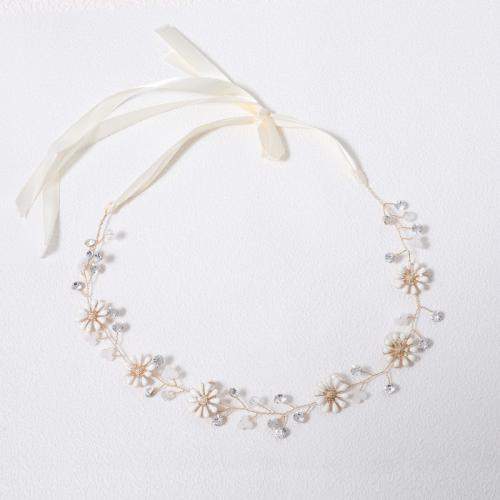 Nuptiale Couronne cheveux, alliage de zinc, avec fil en laiton & perle de plastique, Placage, fait à la main & pour femme & émail & avec strass, doré Vendu par PC