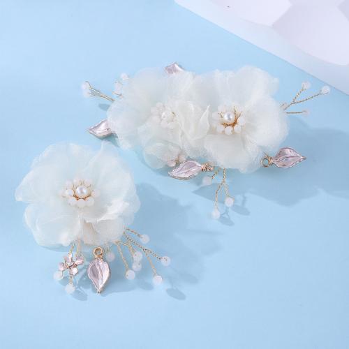 Pinces bec, alliage de zinc, avec fil en laiton & tissu & cristal & perle de plastique, fait à la main, bijoux de mode & pour femme, Vendu par paire