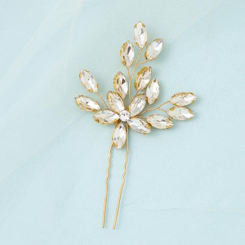 Bâton de cheveux, alliage de zinc, avec fil en laiton & cristal, fait à la main, bijoux de mode & pour femme, doré Vendu par PC