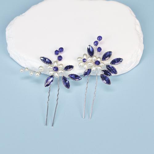 Bâton de cheveux, alliage de zinc, avec fil en laiton & cristal & perle de plastique, fait à la main, bijoux de mode & styles différents pour le choix & pour femme, argent, Vendu par PC