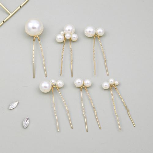 Bâton de cheveux, perle de plastique, avec fil en laiton & alliage de zinc, fait à la main, 6 pièces & bijoux de mode & pour femme, plus de couleurs à choisir, Vendu par fixé