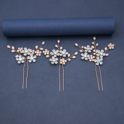 Bâton de cheveux, alliage de zinc, avec fil en laiton & perle de plastique, fait à la main, bijoux de mode & pour femme & avec strass, bleu, Vendu par fixé