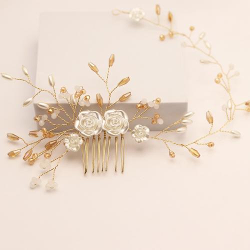 Bridal Decorative Hair Comb, Zinc Alloy, with brass wire & Polymer Clay & Crystal & Plastic Pearl, handmade, fashion jewelry & for woman 