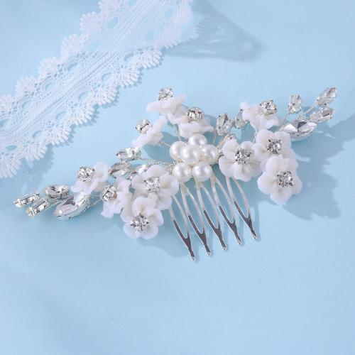 Bridal Decorative Hair Comb, Zinc Alloy, with brass wire & Polymer Clay & Plastic Pearl, handmade, fashion jewelry & for woman & with rhinestone 