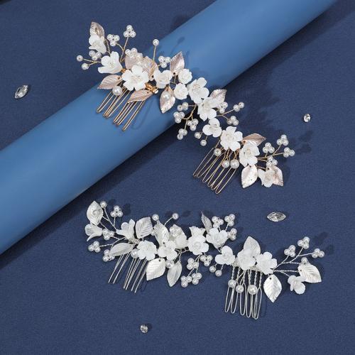 Bridal Decorative Hair Comb, Zinc Alloy, with brass wire & Polymer Clay & Plastic Pearl, handmade, fashion jewelry & for woman 