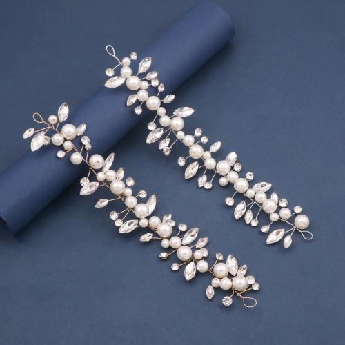 Nuptiale Fleurs cheveux, alliage de zinc, avec fil en laiton & cristal & perle de plastique, fait à la main, bijoux de mode & pour femme, plus de couleurs à choisir, Vendu par PC
